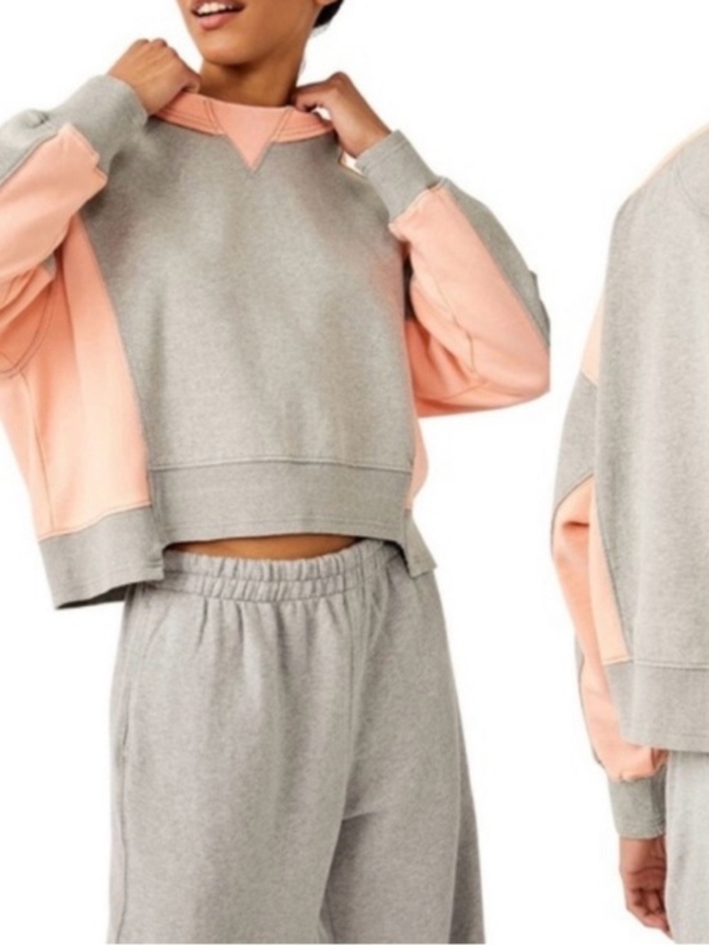 Free People FP Movement Intercept Colorblock Sweatshirt Gray Peach M Athleisure